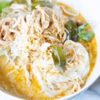 Authentic Laos Khao Poon - Red Coconut Curry Noodle Soup