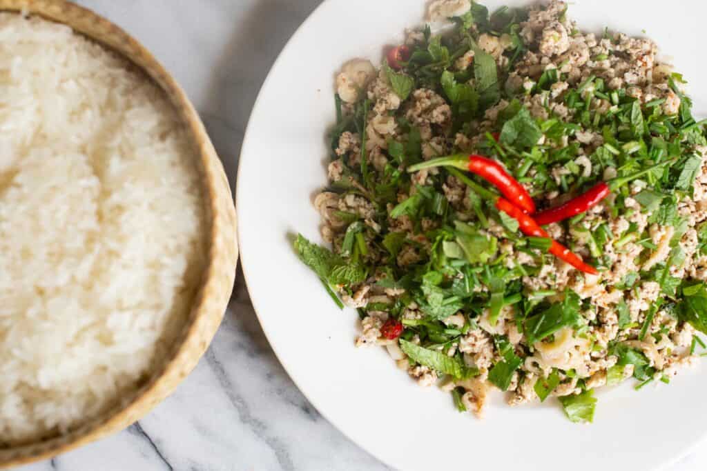 How to Make Authentic Chicken Larb Gai Recipe (Minced Meat Salad)