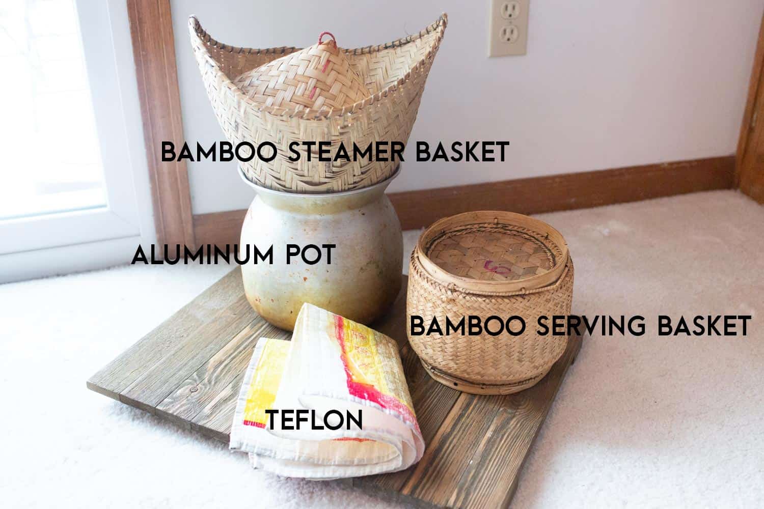 Thai Laos Sticky Rice Steamer Pot/Bamboo Basket/White Cloth – B-Best4U